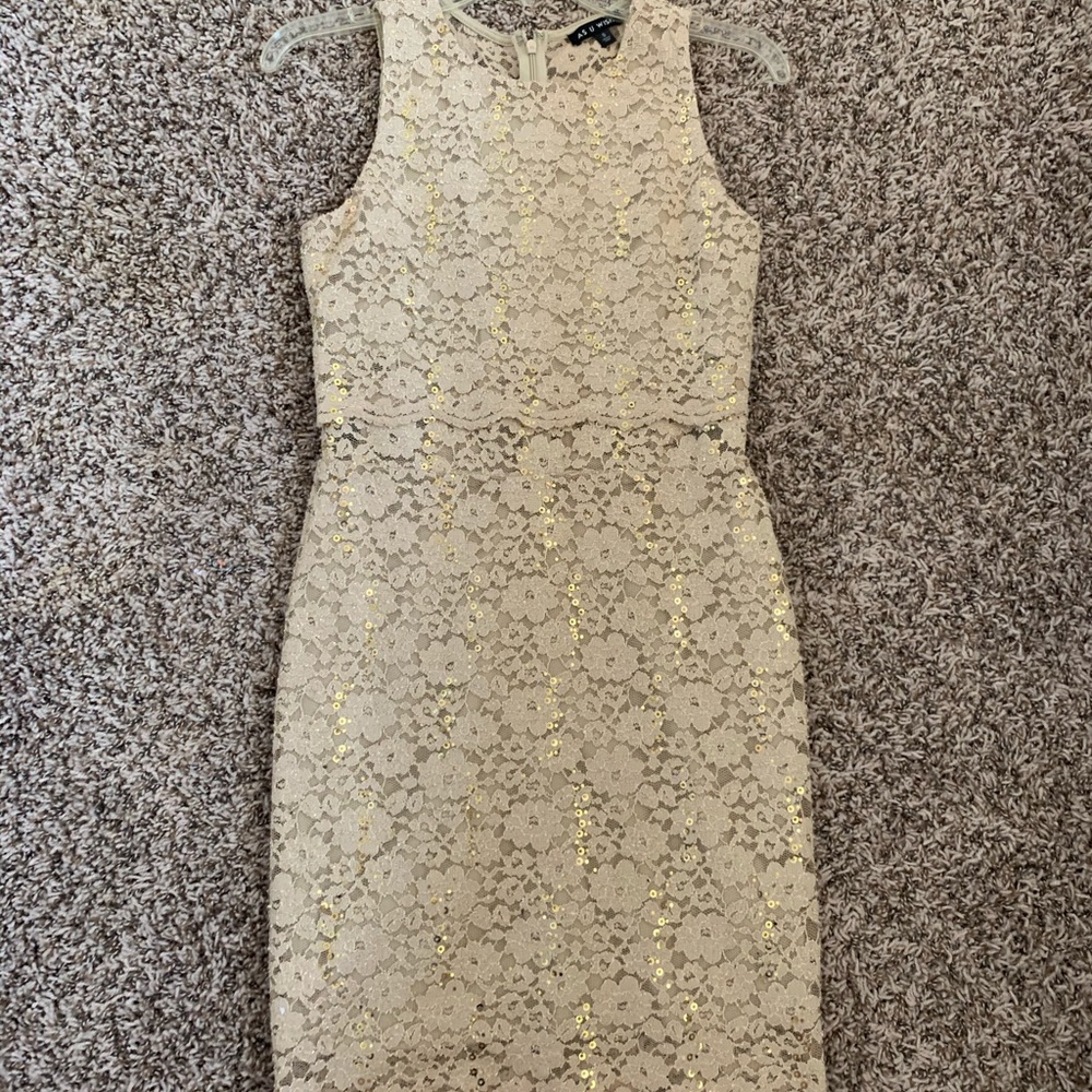 As U Wish Gold Lace Banquet Dress- S